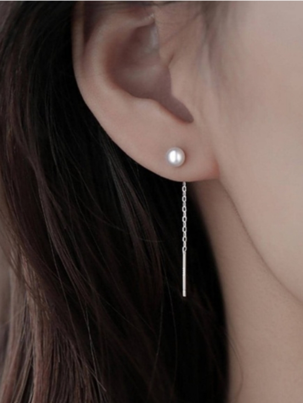 Anthropologie Pearl Threader Earrings Sterling Silver